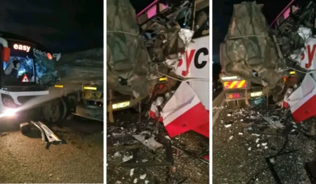 28 injured after Kisumu-bound Easy Coach bus crashes into trailer at Salgaa 28 injured after Kisumu-bound Easy Coach bus crashes into trailer at Salgaa