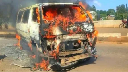Matatu on Nairobi–Nakuru highway set on fire after killing boda boda rider Matatu on Nairobi–Nakuru highway set on fire