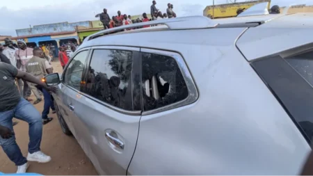 Police investigate shattered window on Nandala Mafabi campaign vehicle in Amudat