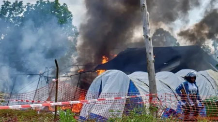 Angry crowd burns Ebola hospital tents in DR Congo Angry crowd burns Ebola hospital tents in DR Congo