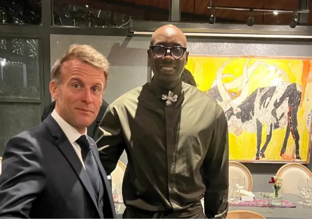 Bien Baraza with French President Emmanuel Macron in Nairobi