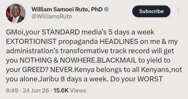 President Ruto, The Standard and the battle for Kenya’s media space