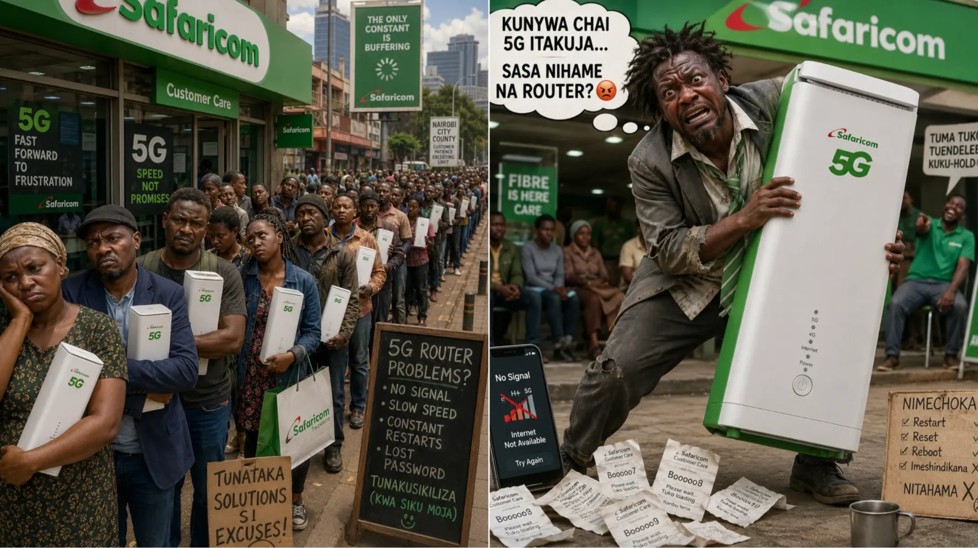 Safaricom 5G router under fire as users report slow speeds and dropouts Safaricom 5G router used for home internet services in Kenya amid user complaints over performance and speed stability.