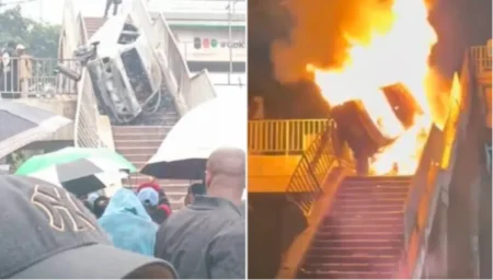 Three people burnt to death after car crashes into footbridge along Mbagathi Way Three people burnt to death after car crashes into footbridge along Mbagathi Way