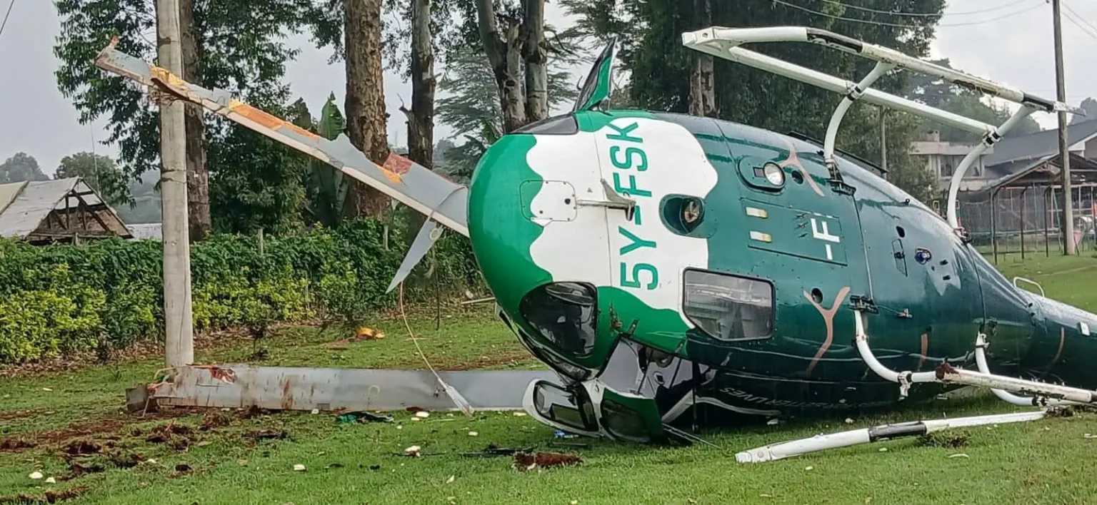 Helicopter carrying five people crashes during take-off at Kericho Golf Club
